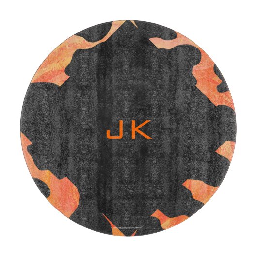 Monogram Koe Zwart en Oranje afdrukken Snijplank (Voorkant)