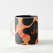 Monogram Koe Zwart en Oranje afdrukken Tweekleurige Koffiemok (Voorkant links)