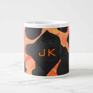 Monogram Koe Zwart en Oranje Print Extra Grote Mok