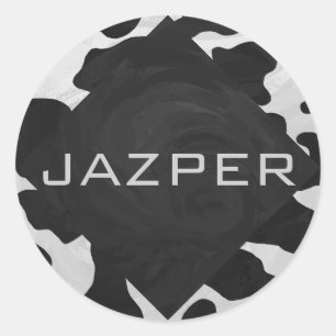 Monogram Koe zwart-wit Ronde Sticker