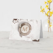 Monogram koffie latte art | Gelukkige verjaardag Kaart (Gele Bloem)