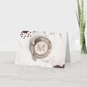 Monogram koffie latte art   Gelukkige verjaardag Kaart