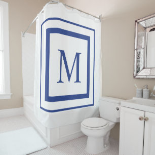 Monogram koninklijk blauw en wit vierkant grens douchegordijn