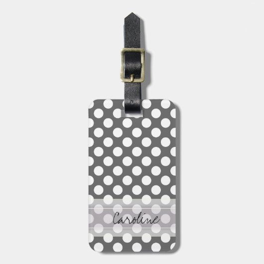 Monogram Kool Gray White Polka Dot Pattern Bagagelabel (Voorkant verticaal)
