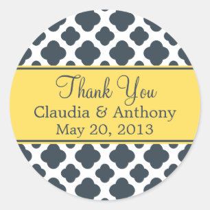 Monogram Kool met geel Quatrefoil Patroon Ronde Sticker