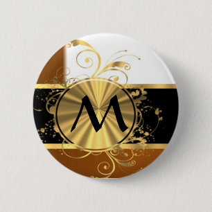 Monogram koper in zwart-wit en goud ronde button 5,7 cm