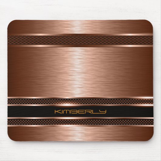 Monogram koper Metallic geborsteld aluminium look Muismat (Voorkant)