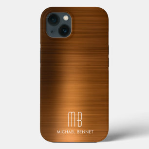 Monogram koperbruine geborstelde metalen iPhone 13 hoesje