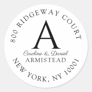 Monogram Koppel Bloem Initial Retouradres Ronde Sticker