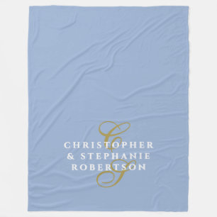 Monogram Koppel Minimalistisch Blauw Goud Wit Chic Fleece Deken