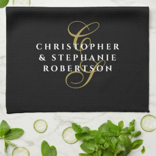 Monogram Koppel Namen Zwart Goud Wit Minimalistis Theedoek