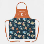 Monogram koraal en blauw flessenpatroon schort (Voorkant)