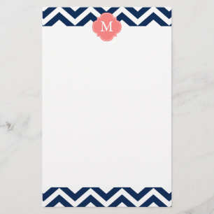 Monogram koraal en blauw Zigzags Briefpapier