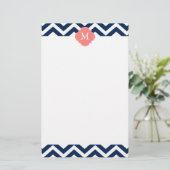 Monogram koraal en blauw Zigzags Briefpapier (Staand voorkant)