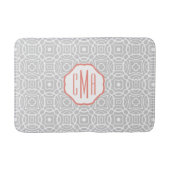 Monogram koraal en grijs Quatrefoil Badmat (Voorkant)