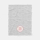 Monogram koraal en grijs Quatrefoil Fleece Deken (Voorkant)