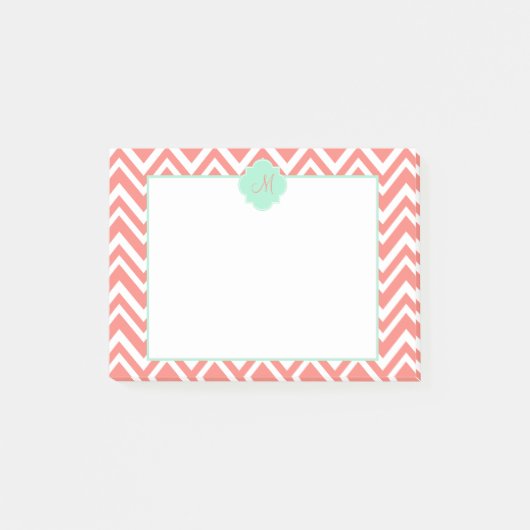 Monogram Koraal en Witte Chevron met Mint Green Post-it® Notes (Voorkant)