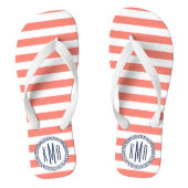 Monogram koraal- en zeemacht Nautical Stripe Prepp Teenslippers (Voetbed)