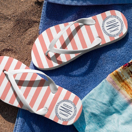 Monogram koraal- en zeemacht Nautical Stripe Prepp Teenslippers