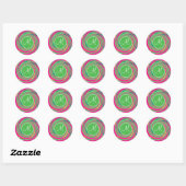 Monogram Koraal Heet Roze Groene Whirlpool Swirl Ronde Sticker (Vel)