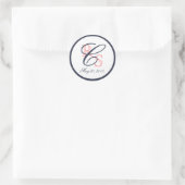 Monogram Koraal Marine Blauw Bruiloft Ronde Sticker (Tas)
