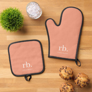 Monogram Koraal Peach Elegant Feminine minimalist Ovenwant & Pannenlap Set