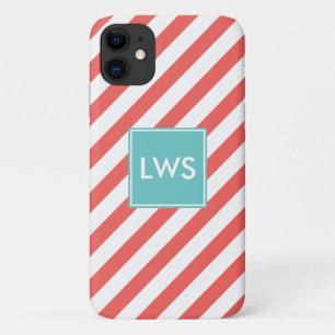Monogram koraaldiagonale strepen iPhone 11 hoesje