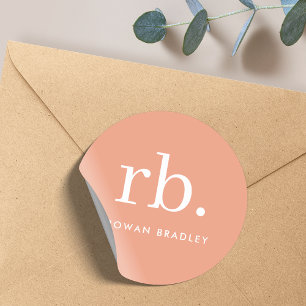 Monogram Koraalperzik Elegant Vrouwelijk Ronde Sticker