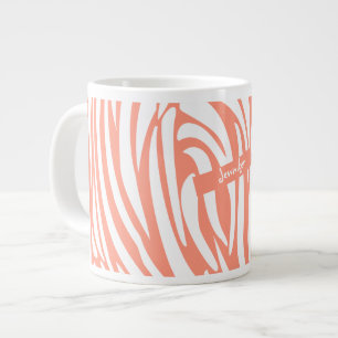 Monogram koraalroze gestreept Zebra Pattern Trendy Extra Grote Beker