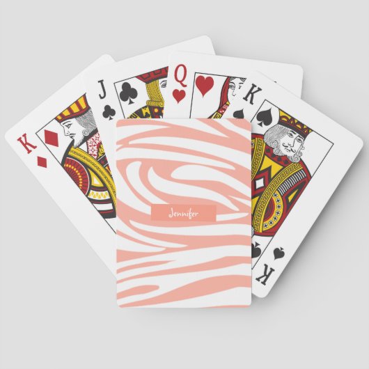Monogram koraalroze gestreept Zebra Pattern Trendy Pokerkaarten (Achterkant)