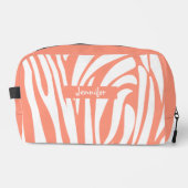 Monogram koraalroze gestreept zebrapatroon rendy toilettasje (Voorkant)