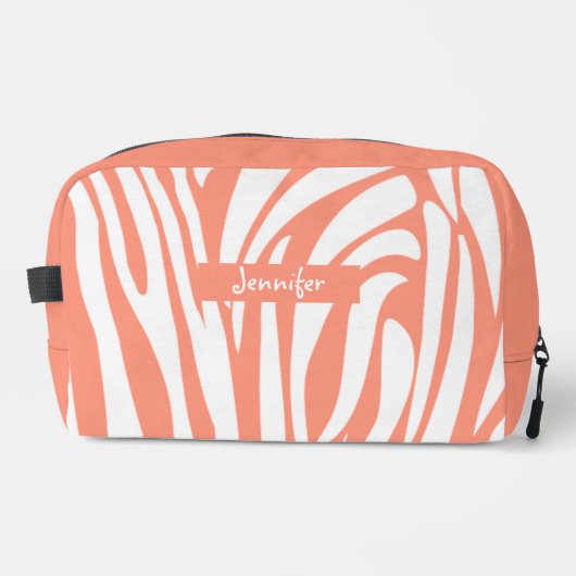 Monogram koraalroze gestreept zebrapatroon rendy toilettasje (Voorkant)
