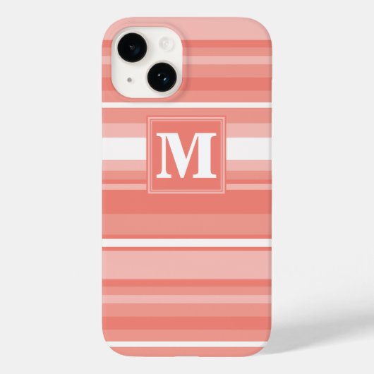 Monogram koraalstrepen Case-Mate iPhone case (Achterkant)