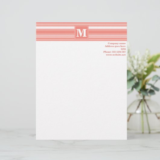 Monogram koraalstrepen custom briefhoofd (Staand voorkant)
