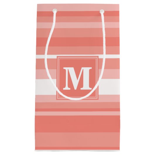 Monogram koraalstrepen klein cadeauzakje (Voorkant)