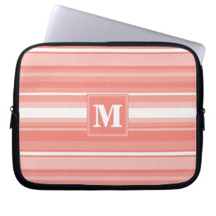Monogram koraalstrepen laptop sleeve