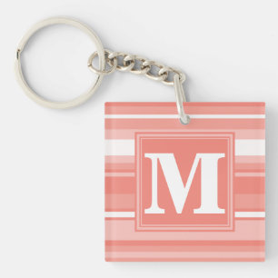 Monogram koraalstrepen sleutelhanger