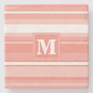 Monogram koraalstrepen stenen onderzetter