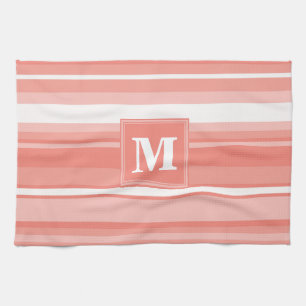 Monogram koraalstrepen theedoek