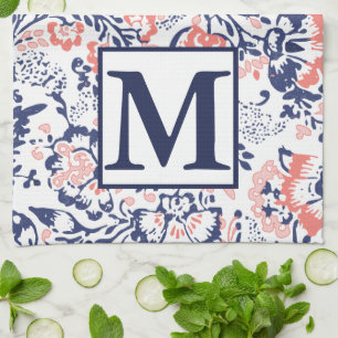 Monogram Koraalzeemacht Peach  Floral Pattern Theedoek