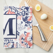 Monogram Koraalzeemacht Peach  Floral Pattern Theedoek (Quarter Fold)