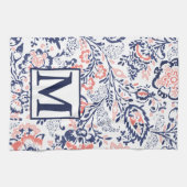 Monogram Koraalzeemacht Peach  Floral Pattern Theedoek (Horizontaal)