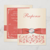 Monogram Koralen Champagne Bloemen Bruiloft RSVP (Voorkant / Achterkant)