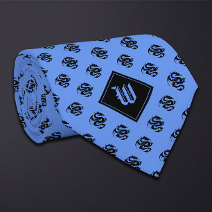 Monogram korenbloem blauwe draak stropdas