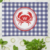 Monogram krab & Blue Gingham Kitchen Towel Theedoek (Gevouwen)