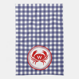 Monogram krab & Blue Gingham Kitchen Towel Theedoek