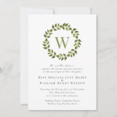 Monogram krans groene bruiloft kaart (Voorkant)