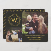 Monogram krans kerstfoto kaart (Voorkant / Achterkant)