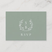 Monogram Krans Sage Groene QR Code Bruiloft RSVP Informatiekaartje (Achterkant)