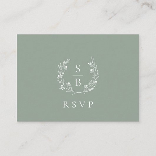 Monogram Krans Sage Groene QR Code Bruiloft RSVP Informatiekaartje (Achterkant)